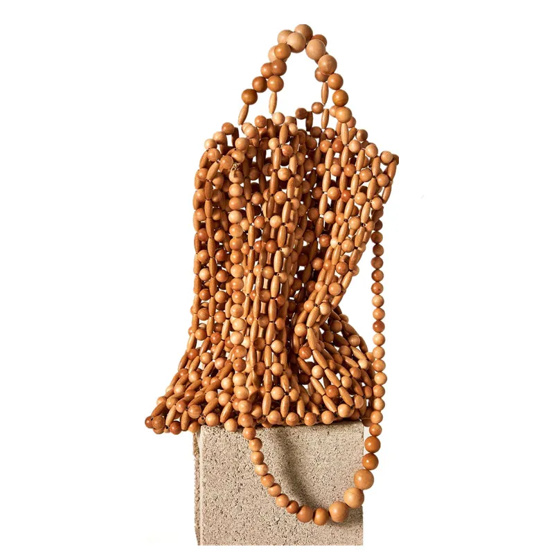 Sac à main tissé à la main en bois naturel, sac de plage en bambou rétro, sac creux créatif de style antique, sac tissé à la mode