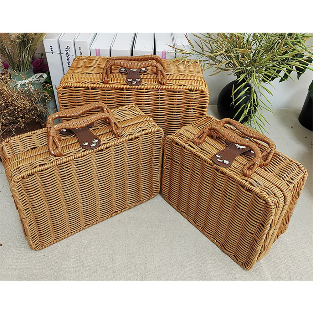 valise de rangement en rotin, mir tissé pour pique nique, ixà l'extérieur, voyage, salon, vêtements, jouet, jonc de mer en bois, wunicef