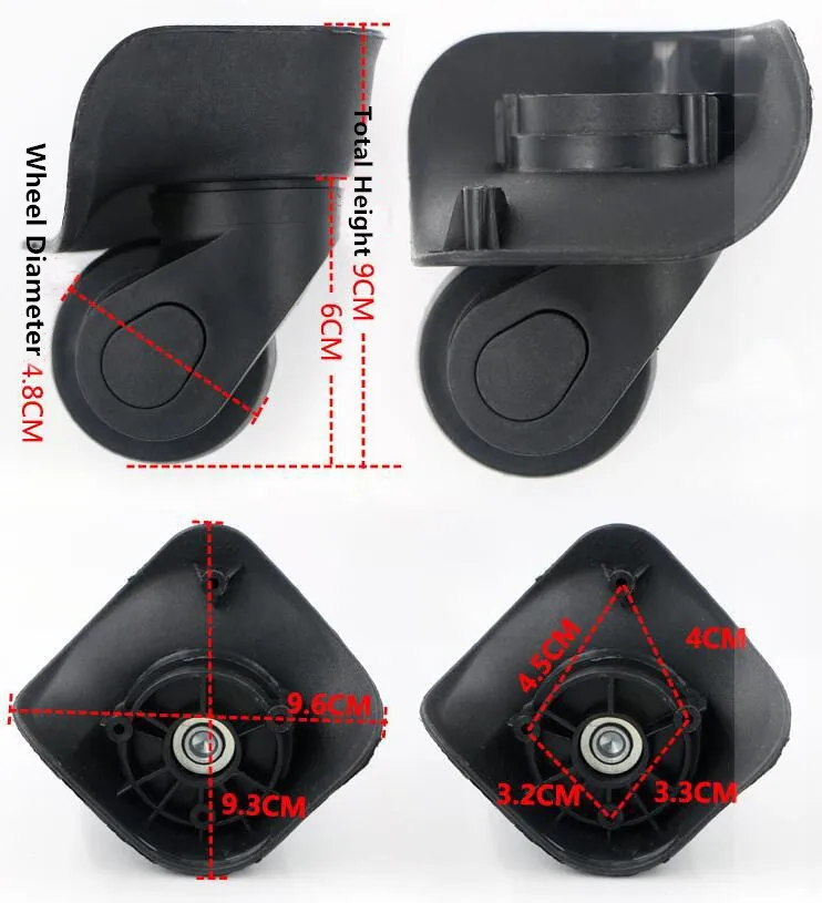 roues de remplacement universelles en plastique pour valise, pour tout sac, boîte à bagages, 1 paire