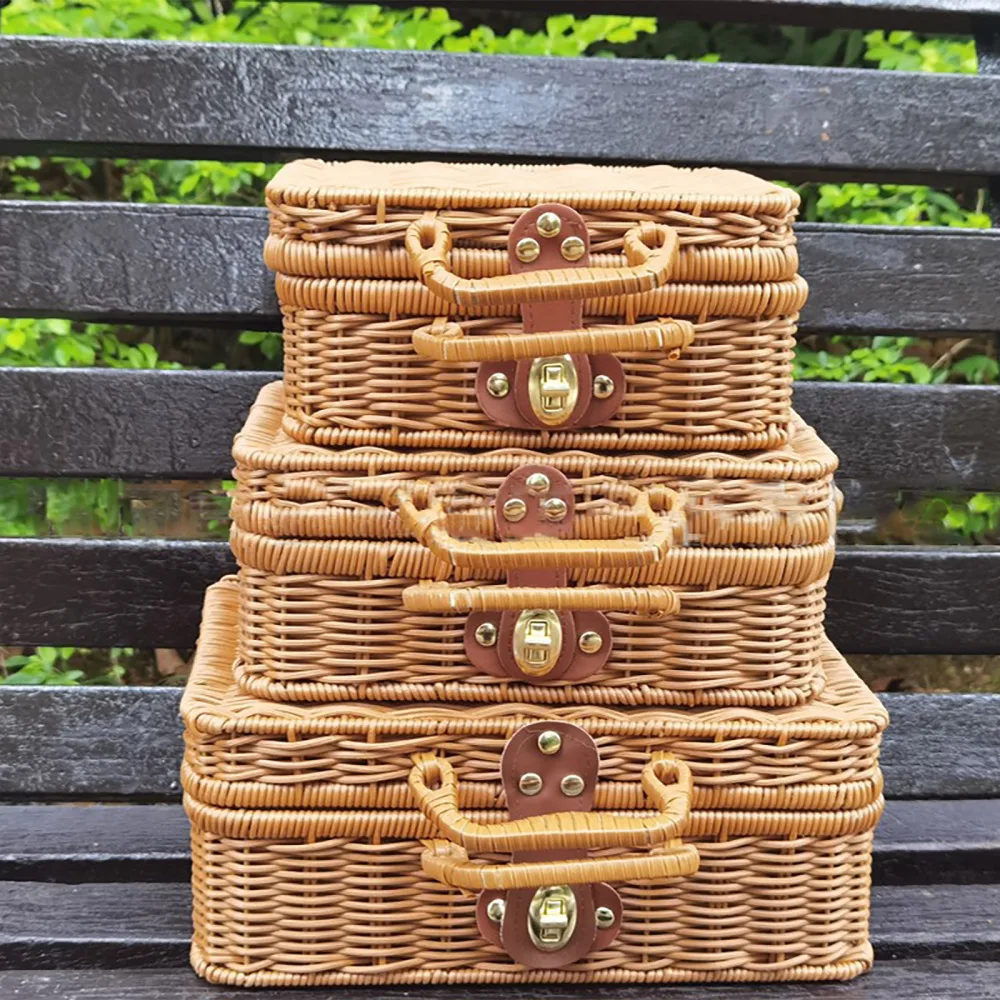 valise de rangement en rotin, mir tissé pour pique nique, ixà l'extérieur, voyage, salon, vêtements, jouet, jonc de mer en bois, wunicef