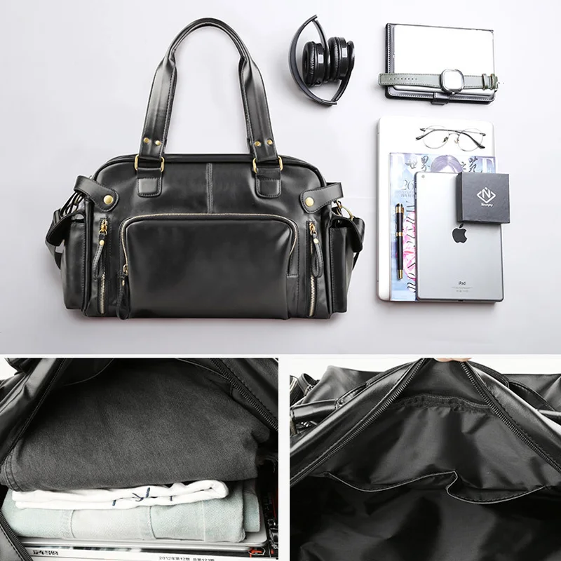 porte documents en cuir souple pour hommes, fourre tout pour ordinateur portable, sacoche d'affaires, sac à main de loisirs, grands sacs de voyage noirs xa158c