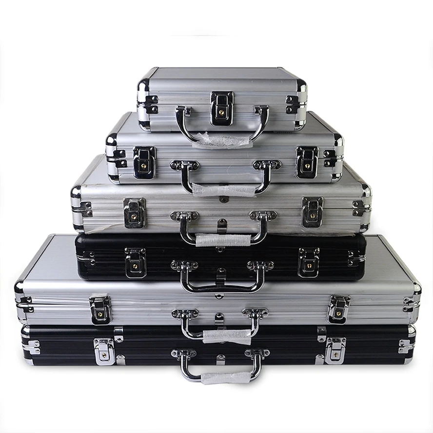 Boîtier pour jetons de casino Texas Poker, en aluminium, argent, noir, boîte de haute qualité, capacité de 100 à 500 pièces