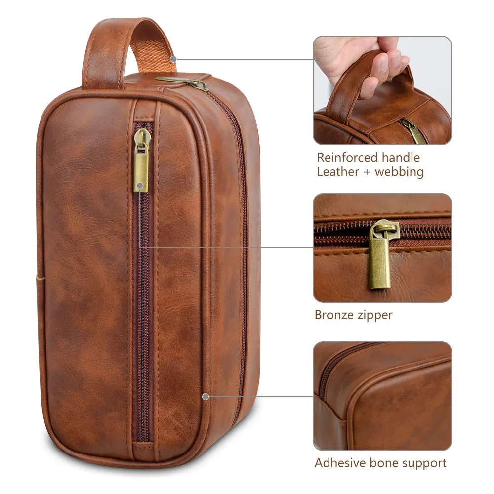 sac de lavage en cuir pour hommes, sac de voyage, voyages d'affaires, sac à cosmétiques portable, grande capacité, conception multi poches, sac de lavage en cuir