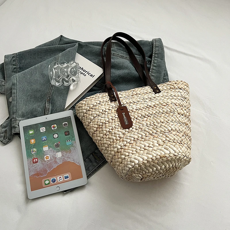 sac à main tissé en rotin pour femmes, sac de plage de grande capacité, sac à main en paille, grand panier shopper, fourre tout, sac fait main boho, nouveau design, 2024