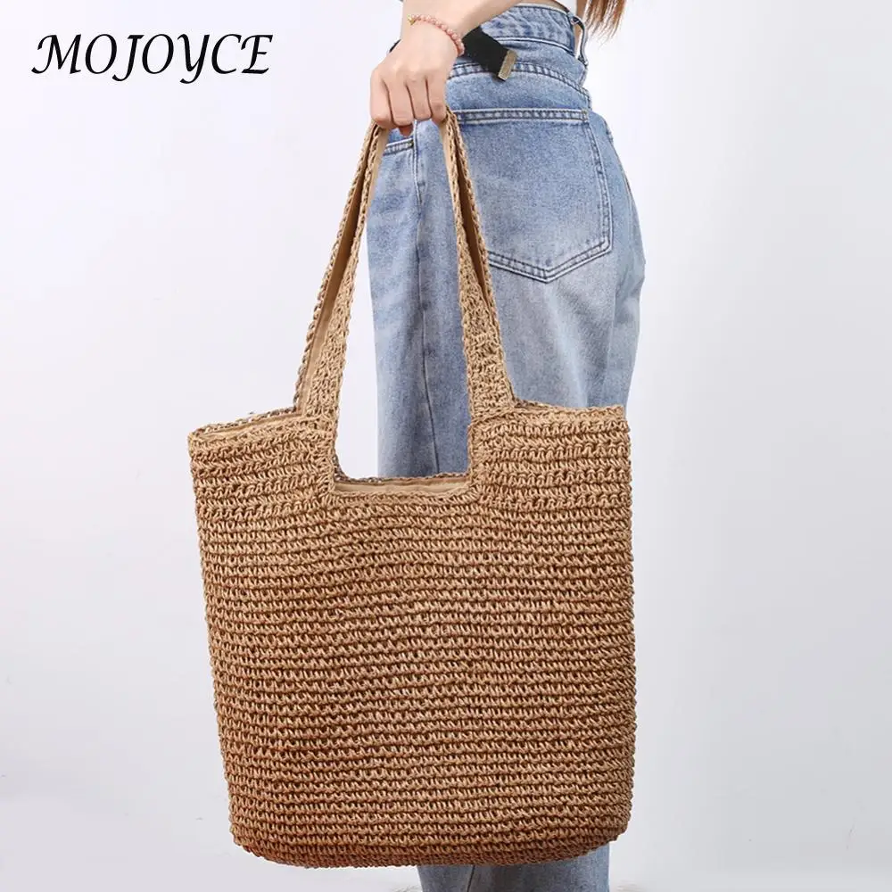 sac à main tissé à la main pour femme, grande capacité, ulen papier, fait main, mode simple, décontracté, fourre tout, été