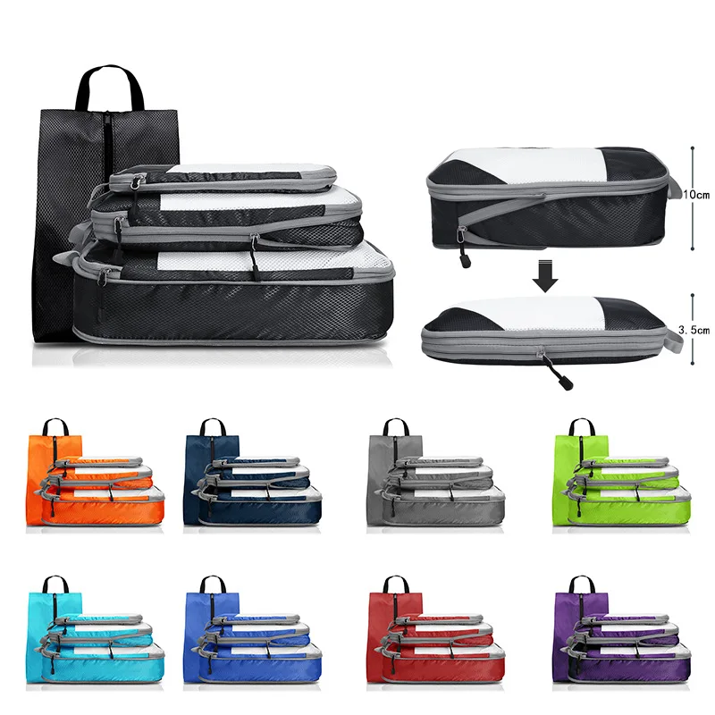 organisateur de bagages portable de voyage, sacs de rangement, cubes d'emballage à compression, sacs à chaussures avec maille, pochette légère et pliable