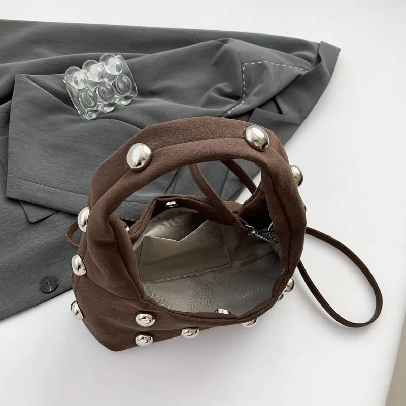 sac à main de luxe clouté perlé pour femme, sac à main en cuir suédé, sacs à bandoulière initiés, sac à main solide, papier rouge vin, violet