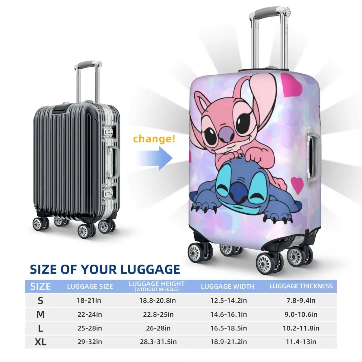 housse de valise de dessin animé à points personnalisés, housses de bagages de voyage lavables pour 18 à 32 pouces