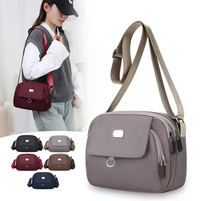 Sac à bandoulière en nylon chic et léger pour femme, mini sac à main décontracté avec plusieurs pochettes zippées pour un usage quotidien