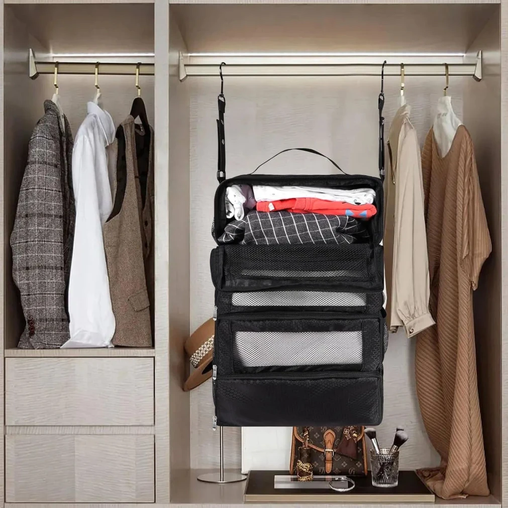 organisateur de valise, organisateur de bagages de voyage de grande capacité, étagère suspendue, emballage cube placard, sacs de rangement pliables suspendus