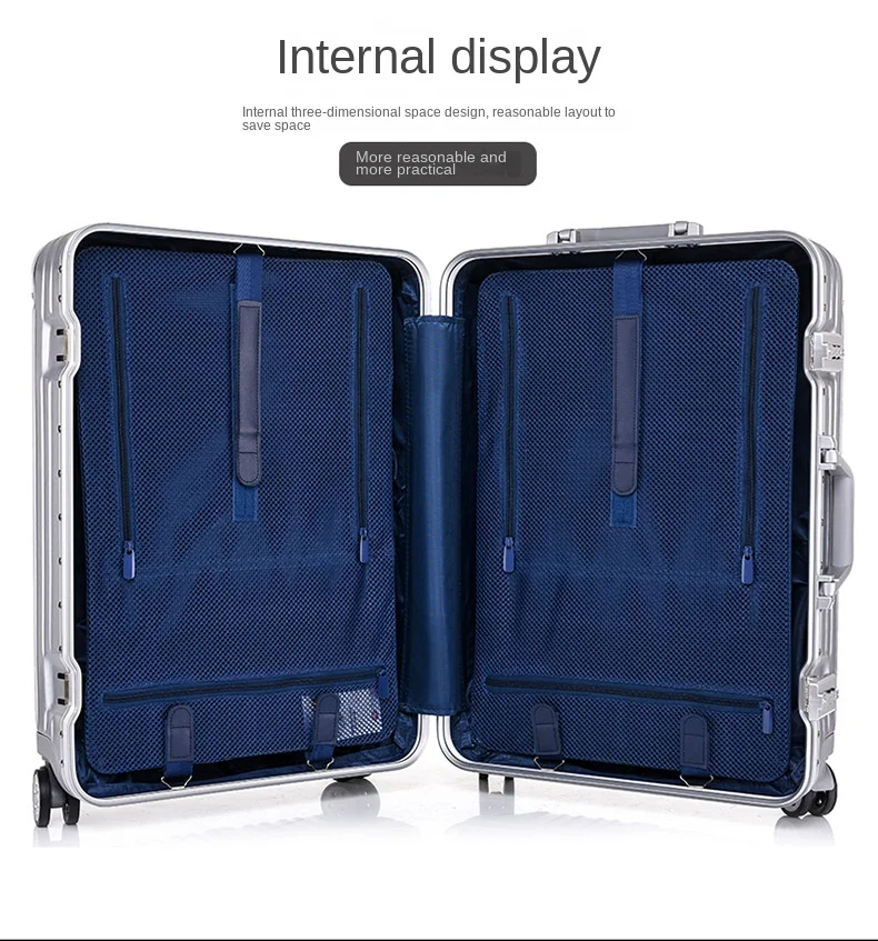 20/24/29 pouces nouvelle valise cadre en aluminium bagage roulant valise cabine à main matériel pc valise de voyage douane serrure tsa