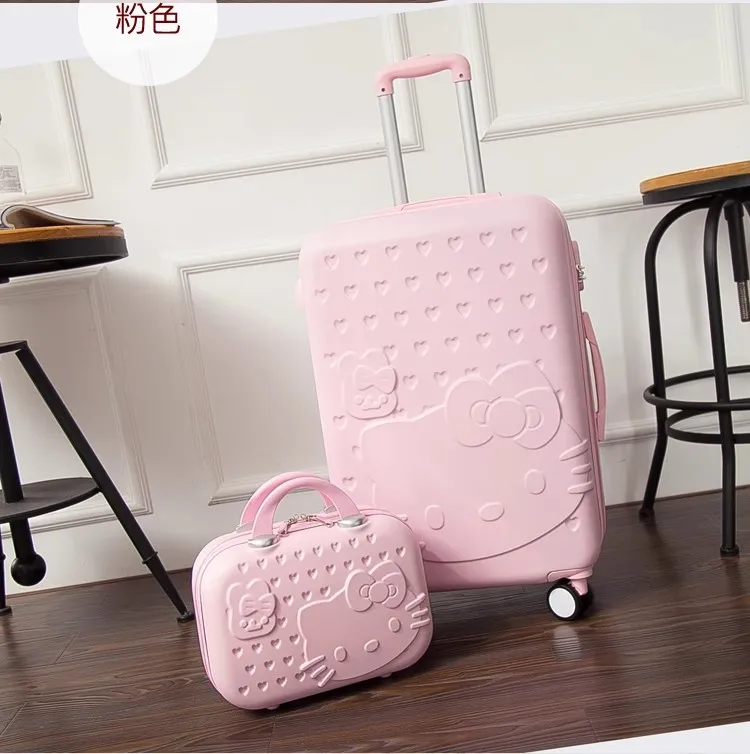 20 24 pouces kitty chat valise boîtier de chariot mignon frais étudiant ultra léger valise roue universelle dessiné à la main boîte de voyage