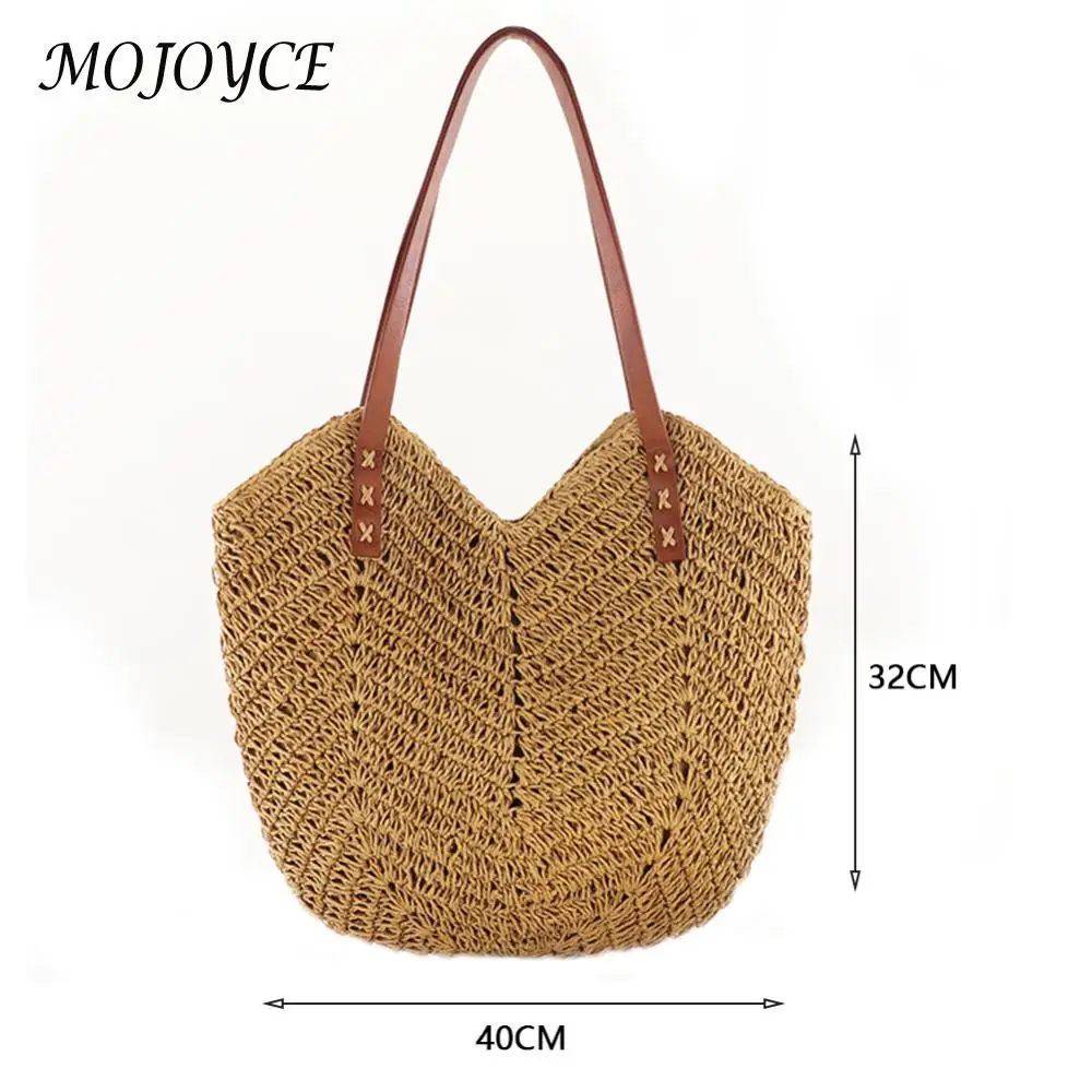 sac à main en paille tissé à la main pour femmes, fourre tout de plage creux, sac de voyage initié, mode