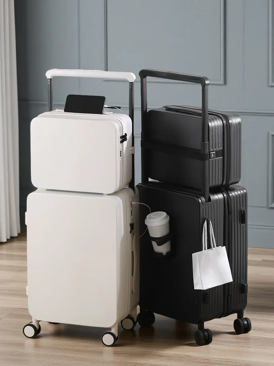ensemble de bagages 20+14"24+14" avec usb et porte gobelet tsa lock 360 ° roues crochet de pied sur pied valise pc + abs étui de voyage pliable