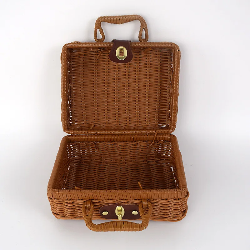 valise de tri et de rangement de cosmétiques, boîte cadeau de transport à la main, mir de rangement tissé en rotin, rétro
