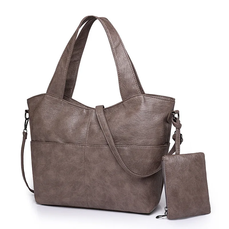 sac à main de grande capacité pour femmes, design simple, sac à bandoulière en cuir souple, fourre tout de style urbain avec fermeture à glissière