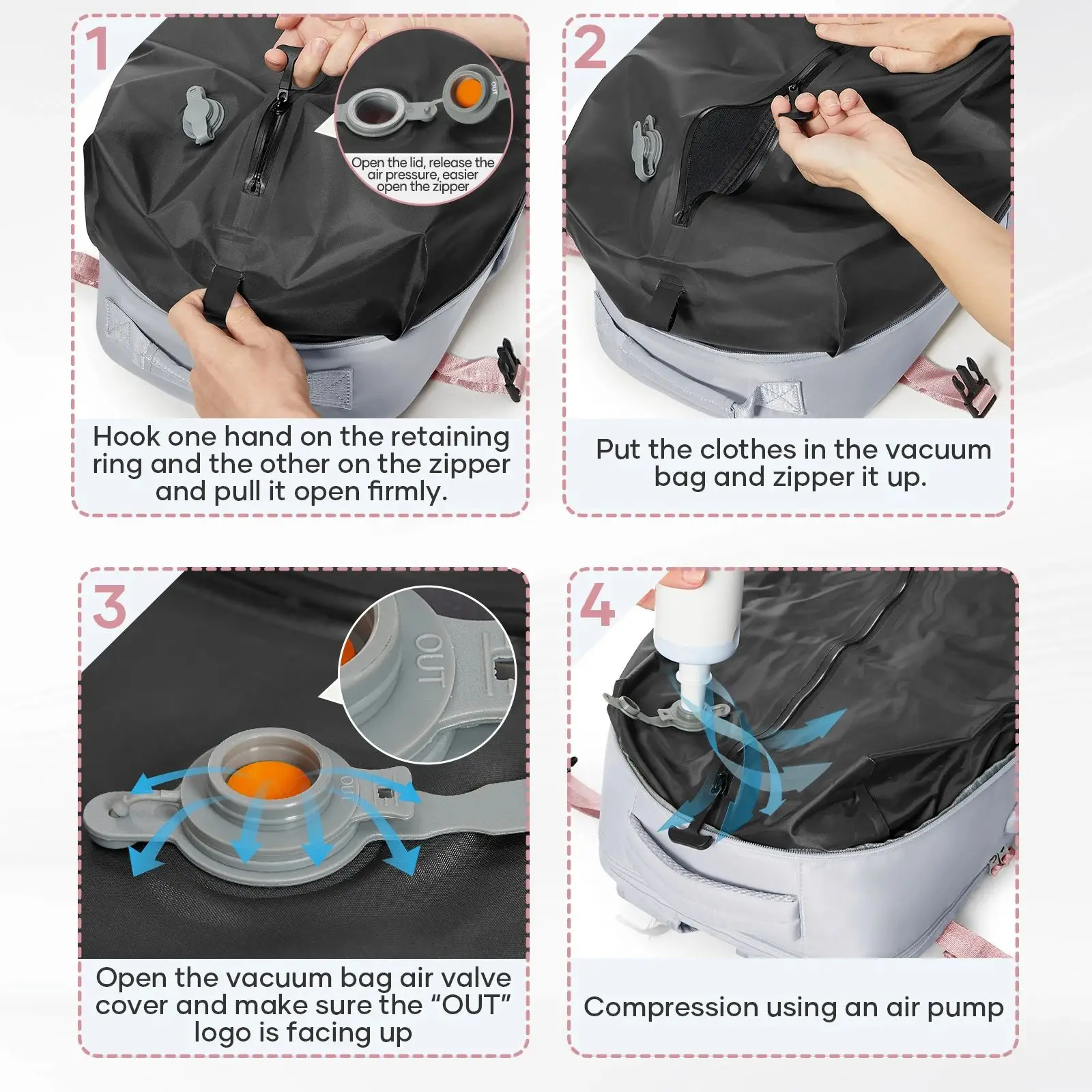 sac à dos de voyage sous vide avec pompe (cabine easyjet) sac à main d'avion pour ordinateur portable 15,6" étanche unisexe hommes femmes bagage de cabine