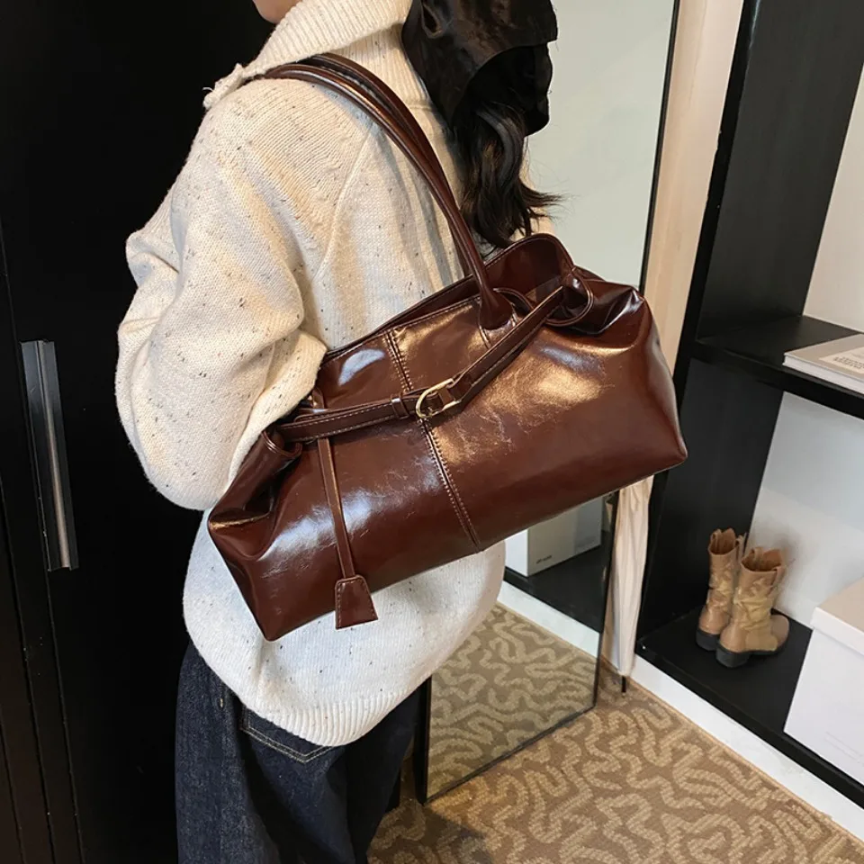 sac à main hobo en cuir pu huilé, sac à bandoulière ample rétro à poignée supérieure, grands sacs de travail pour femmes, fourre tout pour filles, travail, shopping, voyage