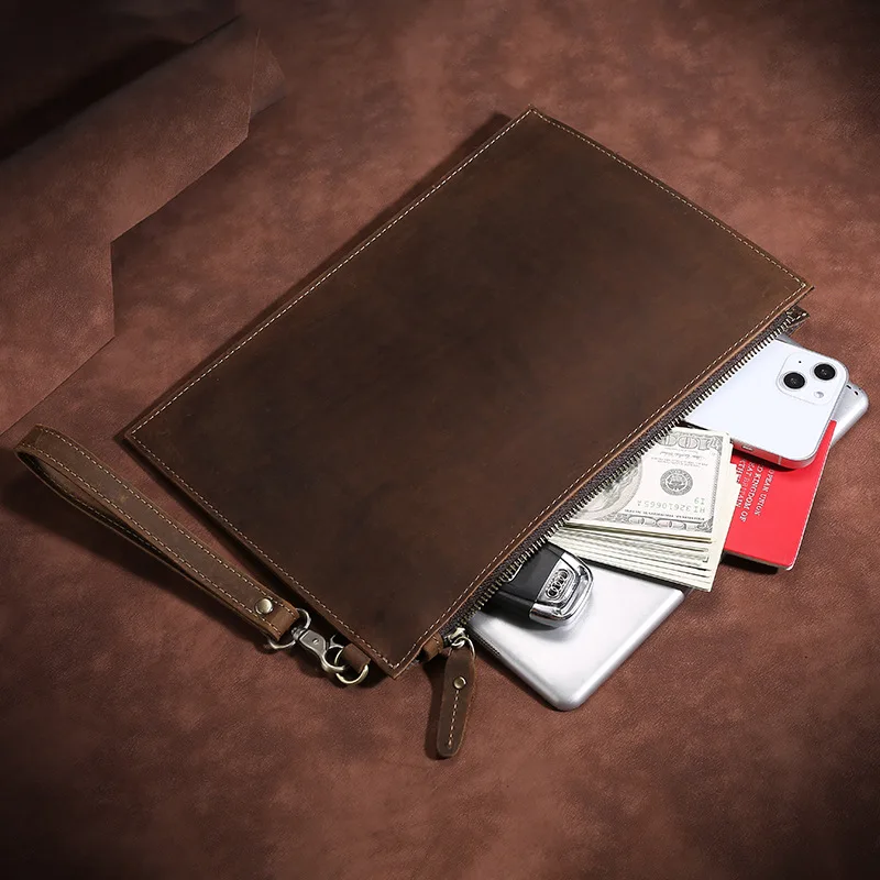 sac à main en cuir véritable pour hommes, pocommuniste de jour, porte cartes à bracelet de luxe, pochette à fermeture éclair, portefeuilles de créateurs, sac à main bolso, nouveau