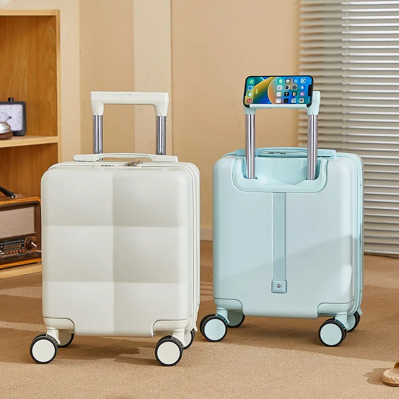 valise à main de 14 pouces avec support pour téléphone, petite valise portable pour courts voyages avec roues pivotantes, légère