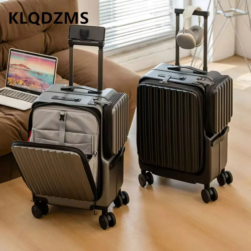 klqdzms valise à main ouverture avant mallette d'embarquement pour ordinateur portable 20 pouces boîtier de chariot de chargement usb boîte de mot de passe bagage de cabine