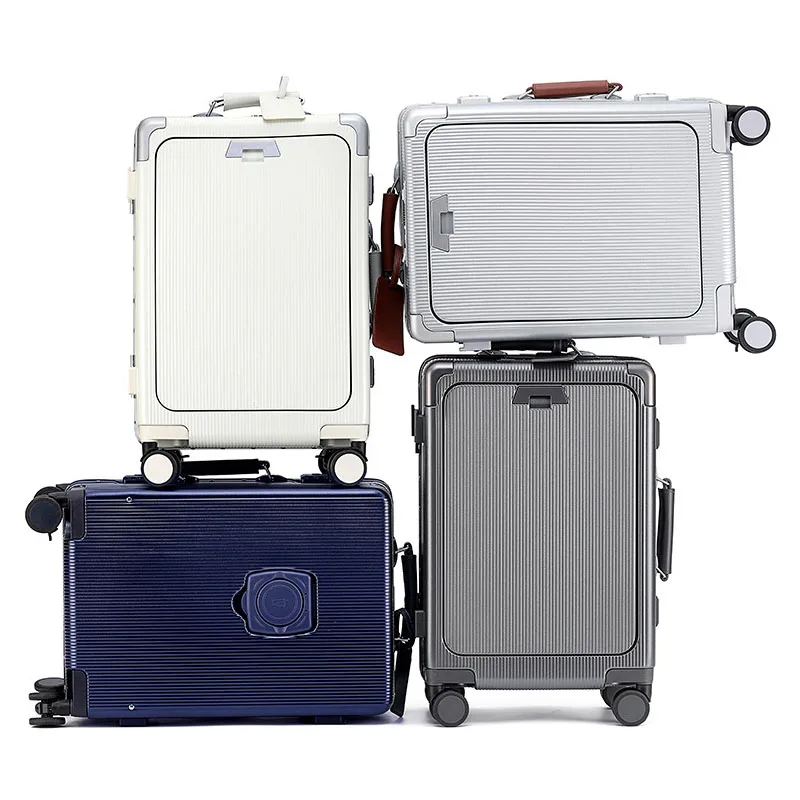 valise voyage à large poignée avec porte gobelet usb, bagages à ouverture avant, valise cabine de 20/26 pouces, sacs de voyage à main, valise à roulettes avec mot de passe, nouveau