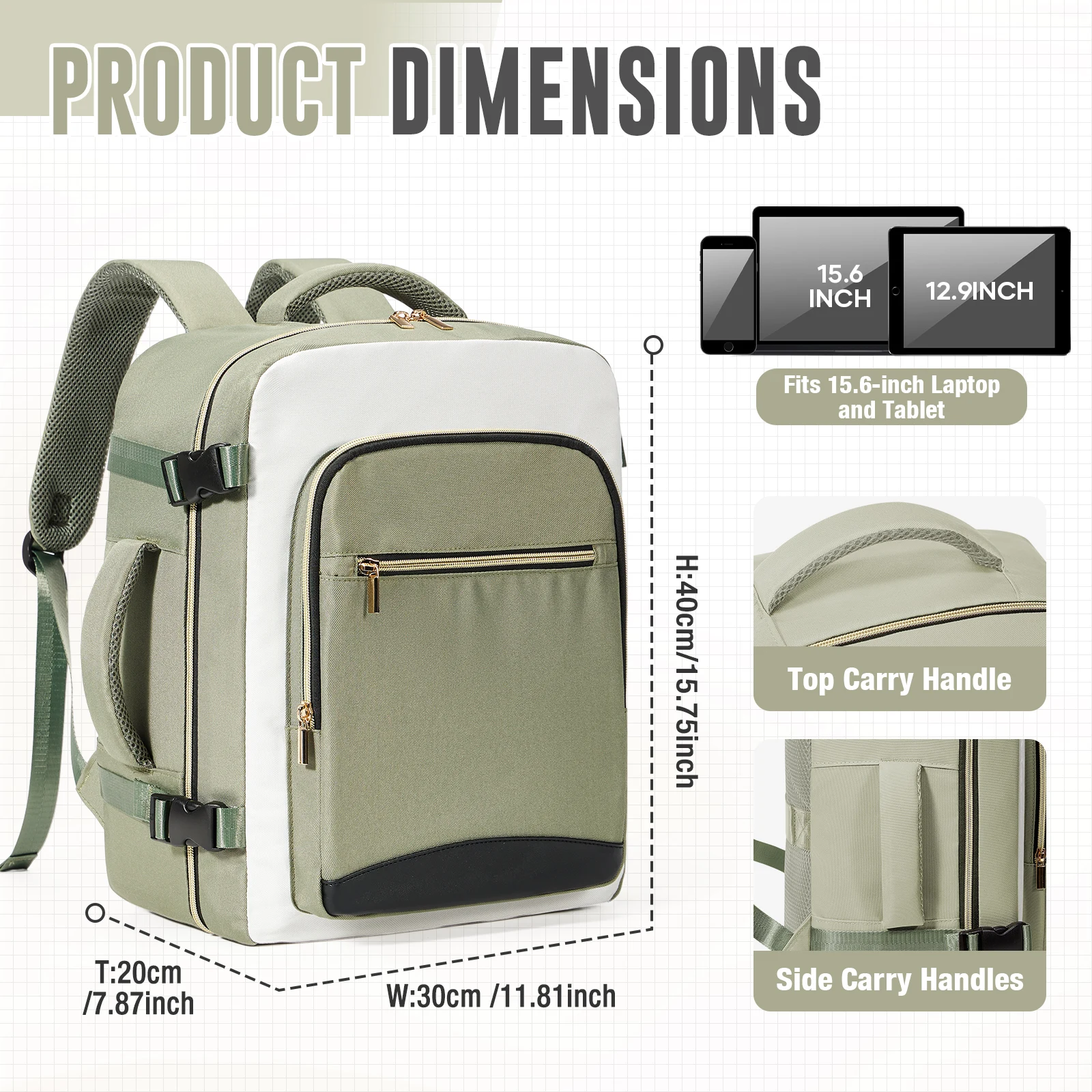 sac d'extérieur de grande capacité pour ordinateur portable 15.6 pouces, ryanair 40x30x20, sac à dos de voyage pour courte distance, sac à dos d'école universitaire pour filles