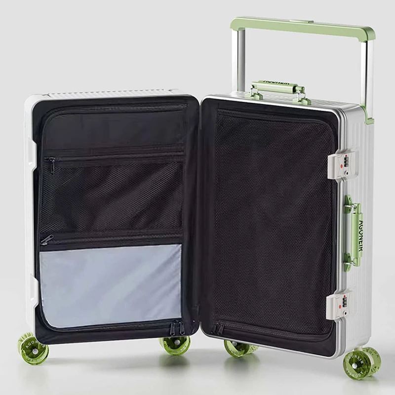 valise de voyage à poignée large de 20 pouces et 24 pouces, cadre en aluminium, boîtier de chariot à bagages à main avec roulettes, boîte d'embarquement, sac à bagages roulant