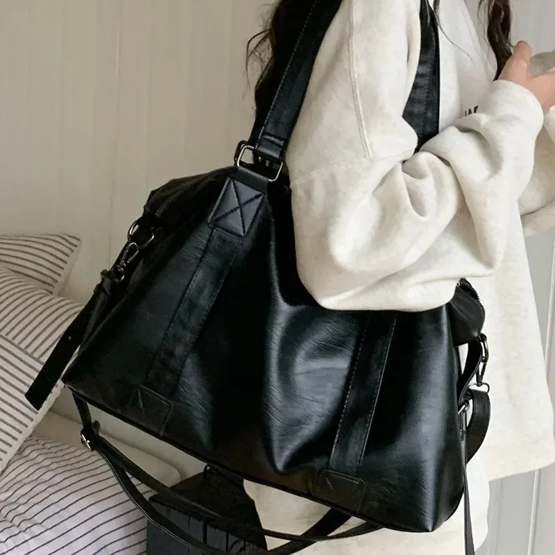 sac fourre tout en cuir pour femmes, sac à main simple, solide, vintage, sacoche à bandoulière pour dames