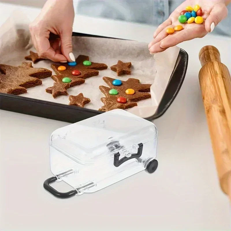 mini boîtes de rangement de valise en plastique transparent, 12 pièces, avec roues rétractables, organisateur de collations de bijoux