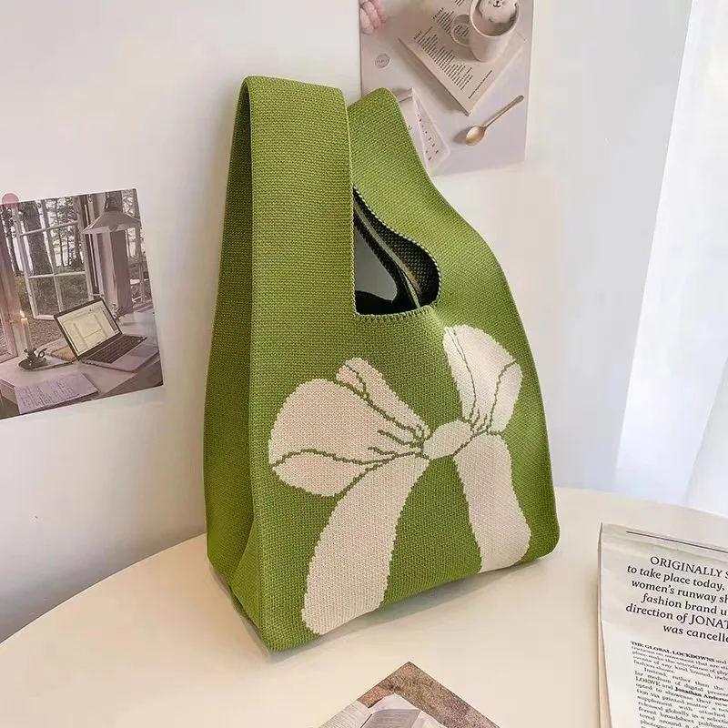 sacs à main à nœud pour femmes, sacs à main tricotés, sacs de poignet polyvalents, fourre tout à poignée supérieure, mini fourre tout rayé, sac seau pour téléphone