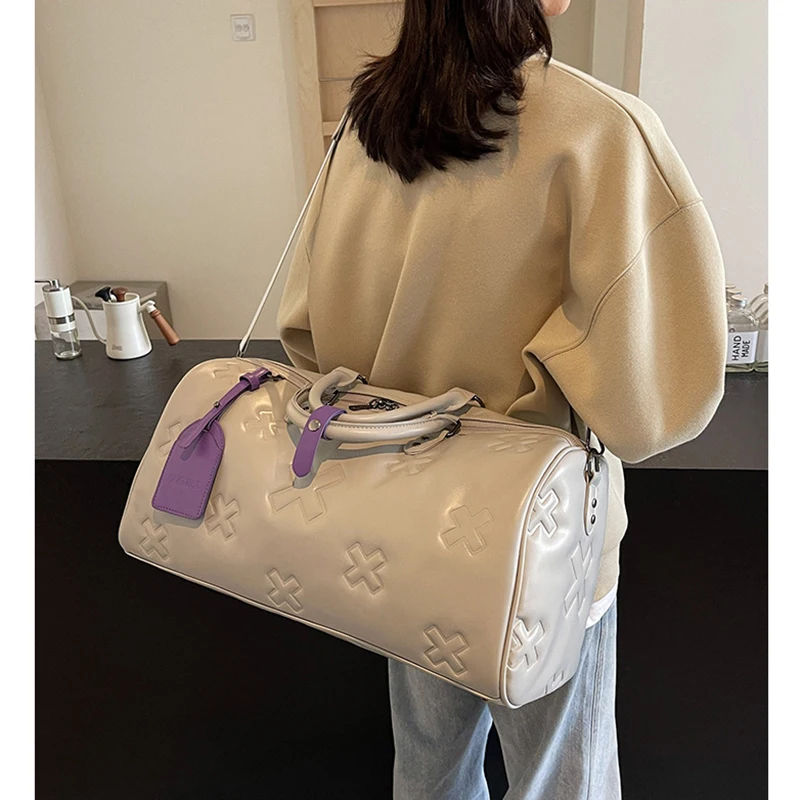 sac de sport de voyage en cuir pu pour femme, sac à main boston, valise de sport de plein air, sac fourre tout initié, bagages de yoga, salle de sport, fitness, mode