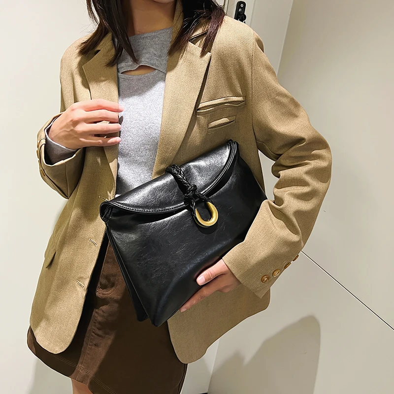 sac à bandoulière classique de styliste pour femmes, sac enveloppe en cuir tanné végétal, sac à main souple de grande capacité, nouveau sac à bandoulière de bureau