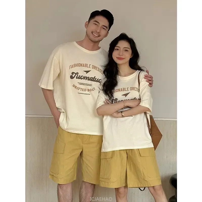 costumes assortis pour la famille, t shirts + shorts en coton à manches courtes pour mère et fils, ensembles deux pièces pour père