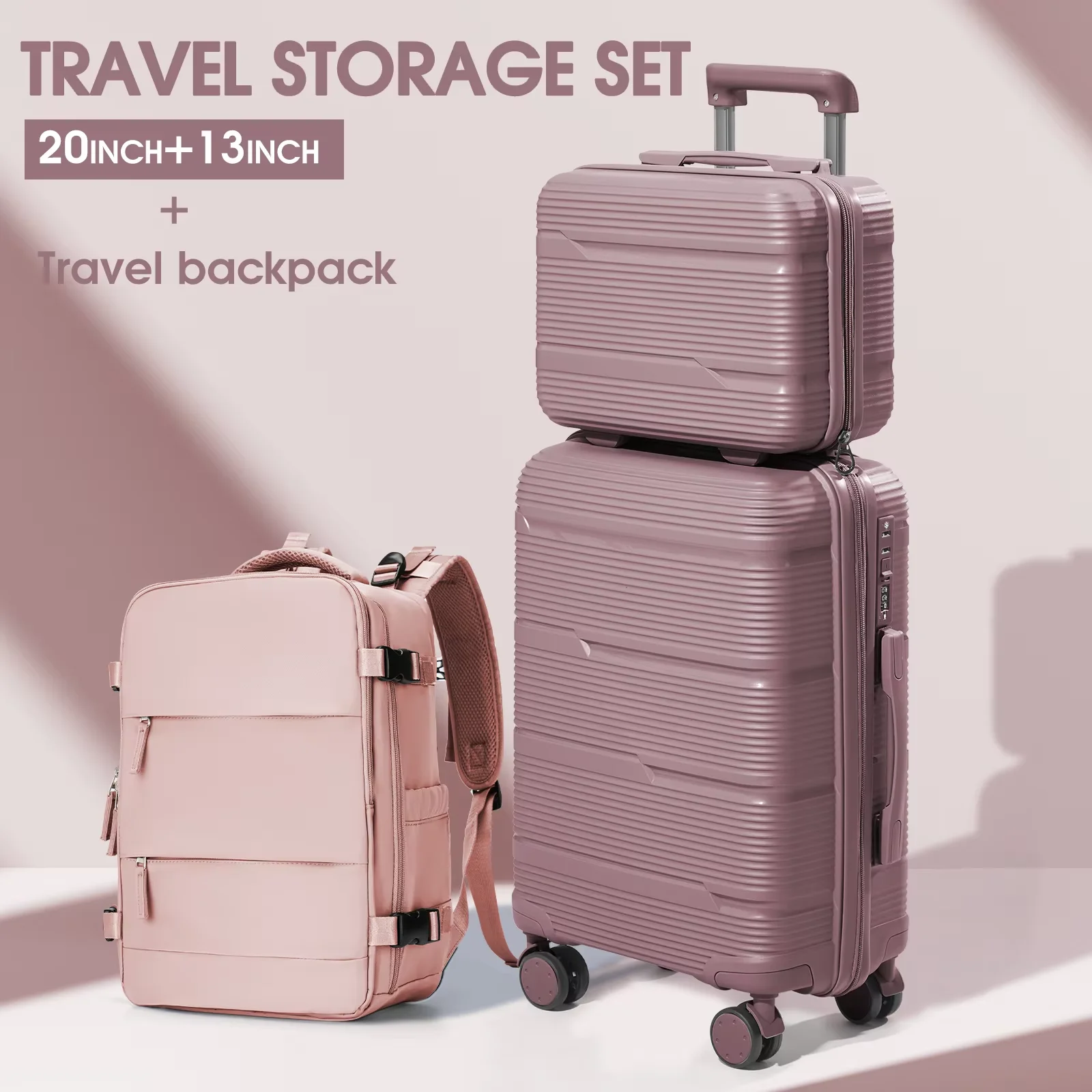 Ensemble de valise de voyage à roulettes pour hommes et femmes, bagage à main, valise à roulettes, sac à dos, cabine d'embarquement, roues 20, 24, en effet, 3 pièces
