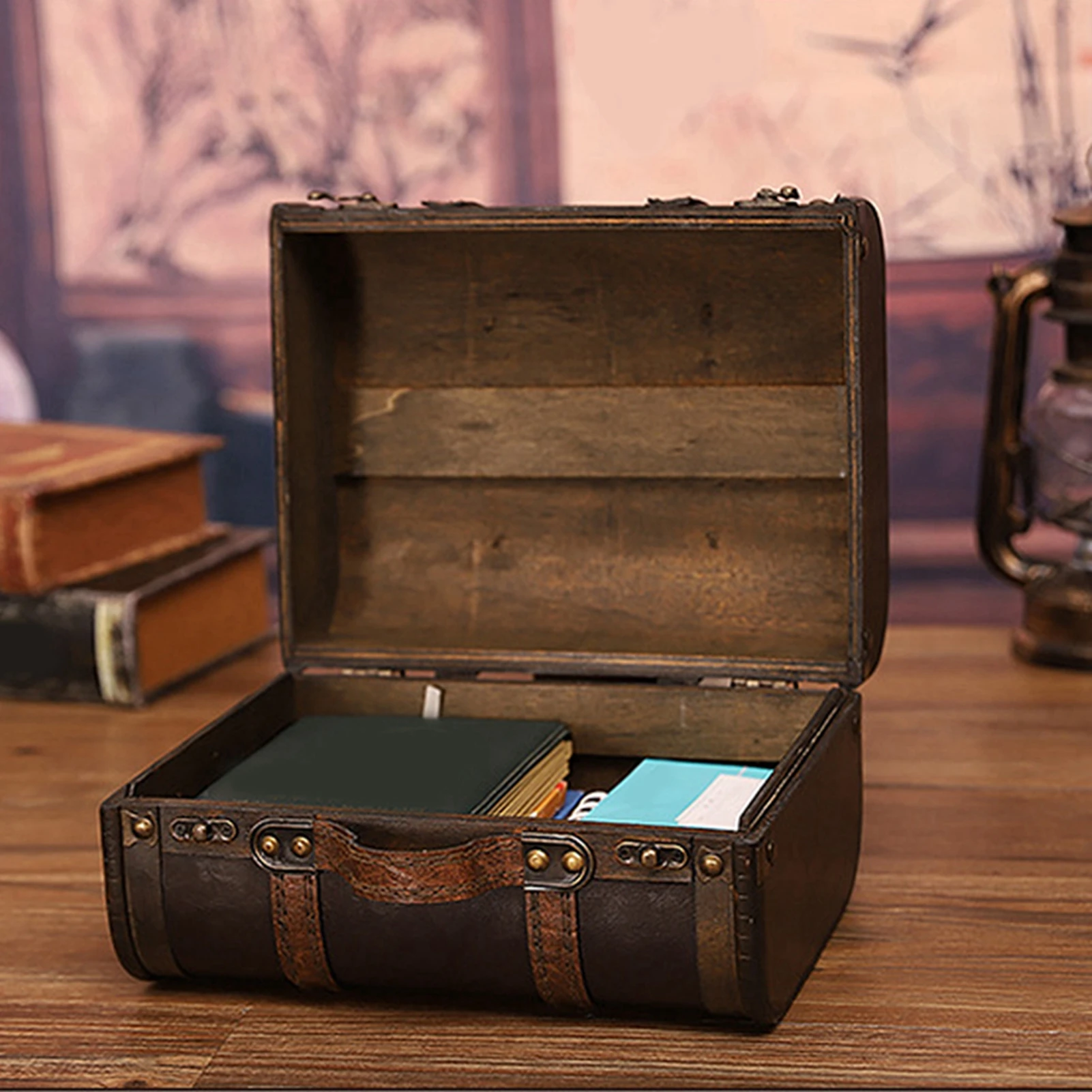 Valise de rangement en bois rétro, décoration de studio, vitrine, accessoires de photographie