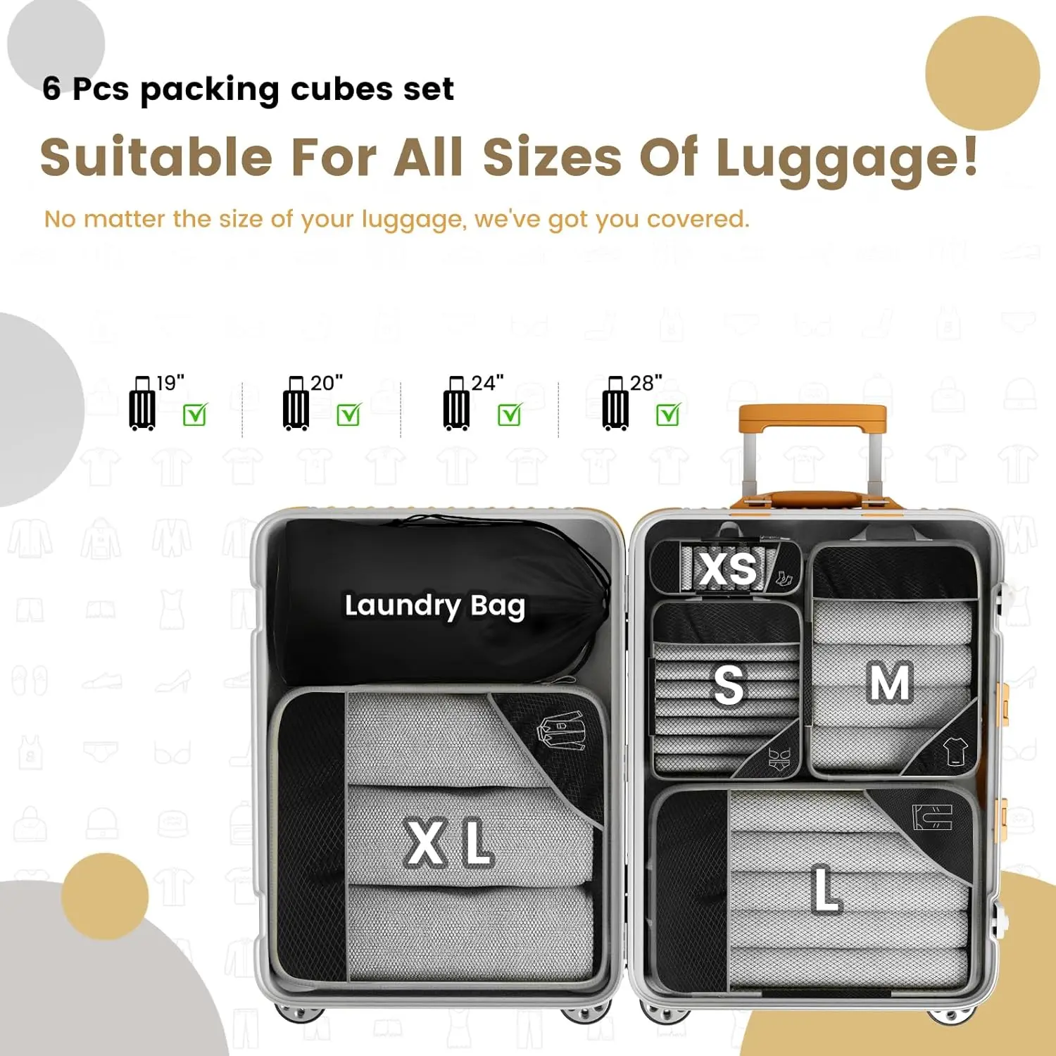 cubes d'emballage compressés de voyage, ensemble d'organisateurs de rangement avec sac à chaussures, bagages visuels en maille, valise légère et portable 6 pièces