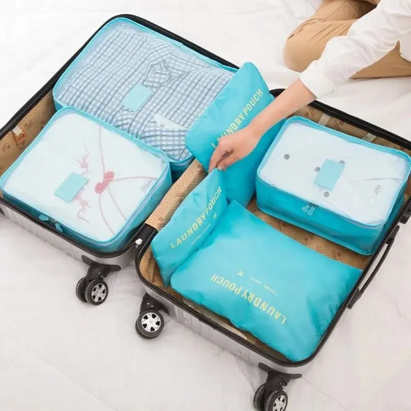 organisateur de voyage de grande taille 6 pièces, valise portable, sac de maquillage pour vêtements et chaussures, organisateur de bagages, sac de rangement de voyage