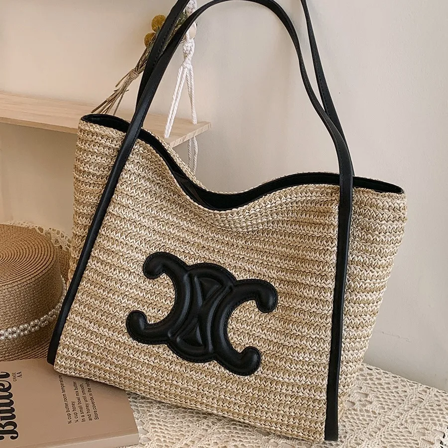 sac fourre tout en paille tissé à la main, sac à bandoulière en rotin boho avec ajouré, sac de plage spacieux, sac à bandoulière artistique fait à la main pour femmes
