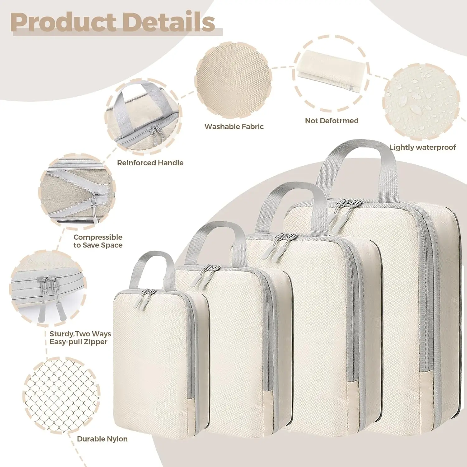 4 ensembles de cubes d'emballage à compression extensibles pour valise, ensemble de sacs de rangement de bagages peu encombrants, essentiels de voyage légers