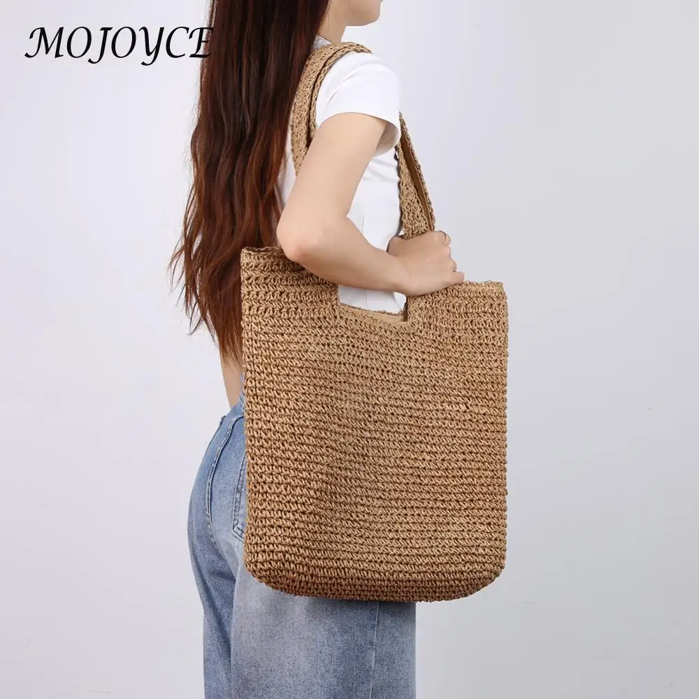 sac à main tissé à la main pour femme, grande capacité, ulen papier, fait main, mode simple, décontracté, fourre tout, été