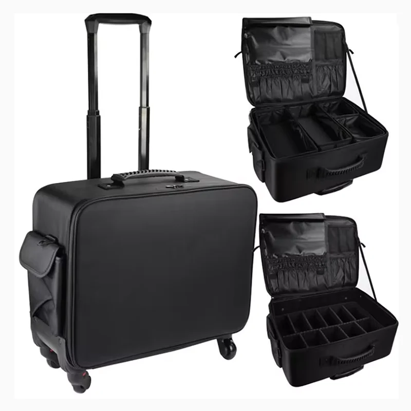 Valise de voyage brodée multicouche de grande taille, valise de maquillage, valise cosmétique, valise à roulettes de rangement, beauté, manucure, sac à main