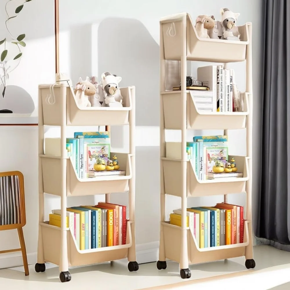 Bibliothèque T1 à roulettes pour enfants, rangement pour jouets à la maison, étagères de lecture, meubles à roulettes, petite bibliothèque