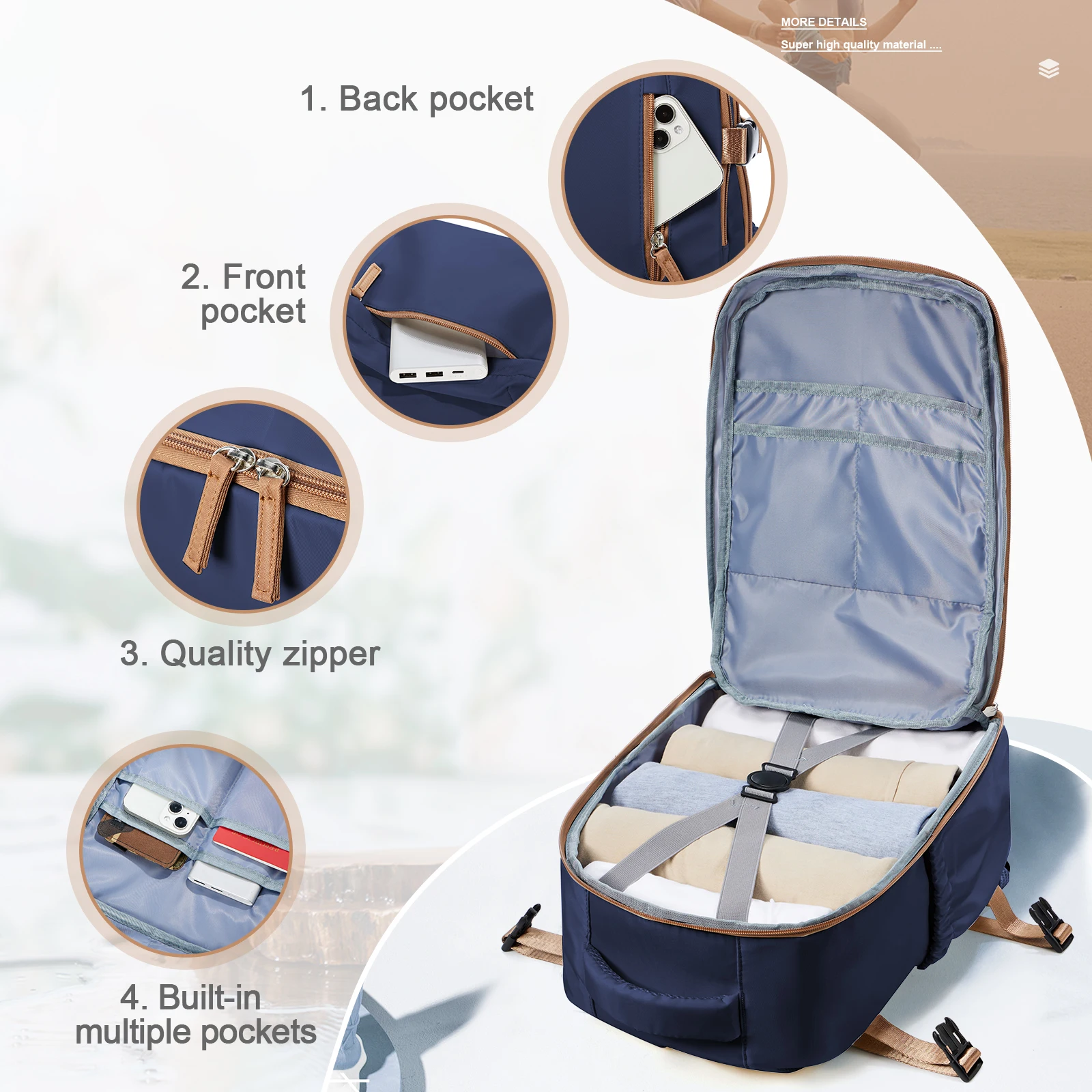 sac à dos de loisirs pour ordinateur portable pour hommes et femmes, bagage à main, cartable, cabine d'avion, 40x30x20