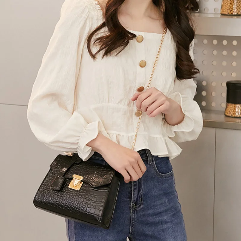 mini sac à main chic en relief crocodile pour femme, document chimsolide, sangle partner, fermeture twist lock, doublé polyester