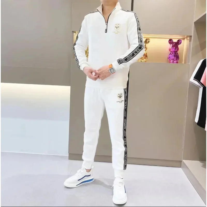costume d'affaires luxueux pour hommes, grande taille, ensemble deux pièces, col élégant, tendance, lourd, à la mode