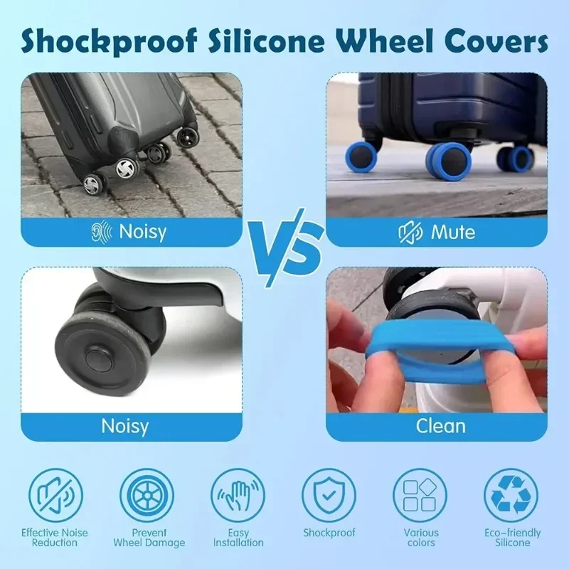 housse de protection de roue de bagage en silicone, couvre roues pour vos valises ou une chaise de bureau, roulettes durables et réduisent le bruit