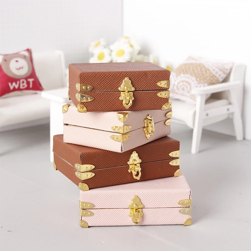valise miniature pour maison de poupée 1:12, boîte à bagages en cuir vintage, boîte de rangement, modèle de maison, jouet de décoration, maison de poupée, micro scène, jouet de décoration
