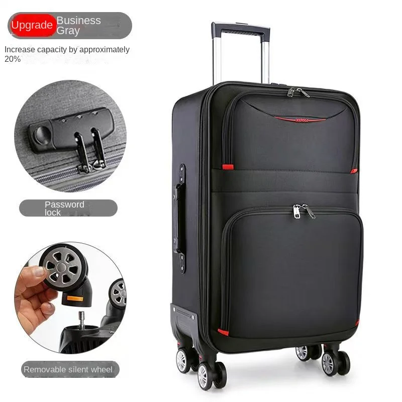 valise de grande capacité de 20 à 28 pouces, boîte de mot de passe en tissu oxford imperméable, valise de voyage à expansion de roue universelle amovible