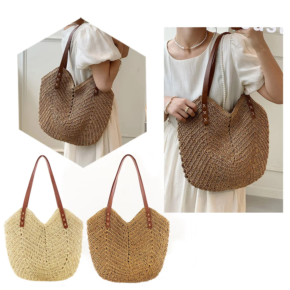 sac à main en paille tissé à la main pour femmes, fourre tout de plage creux, sac de voyage initié, mode